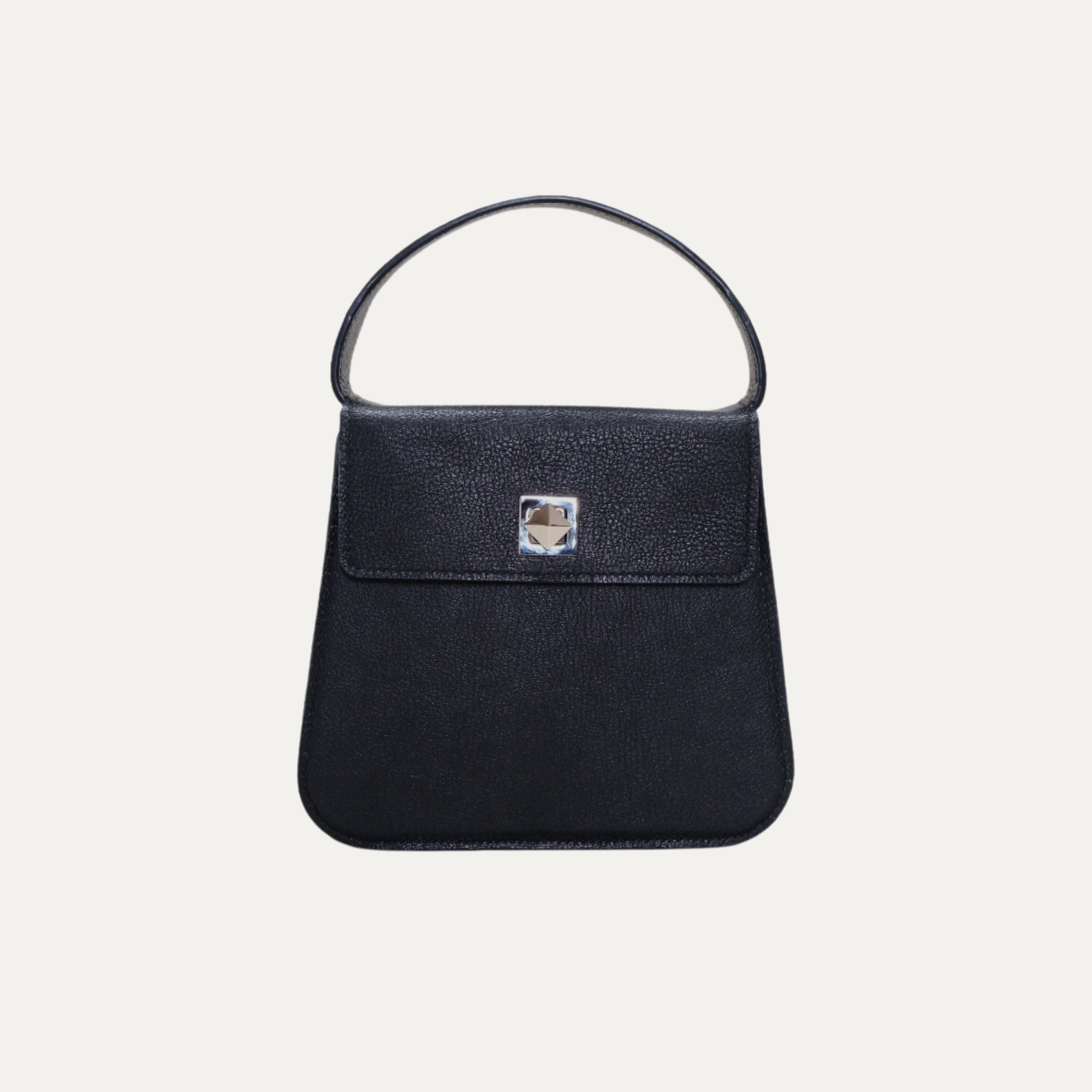 Black leather top-handle luxury handbag made in Australia