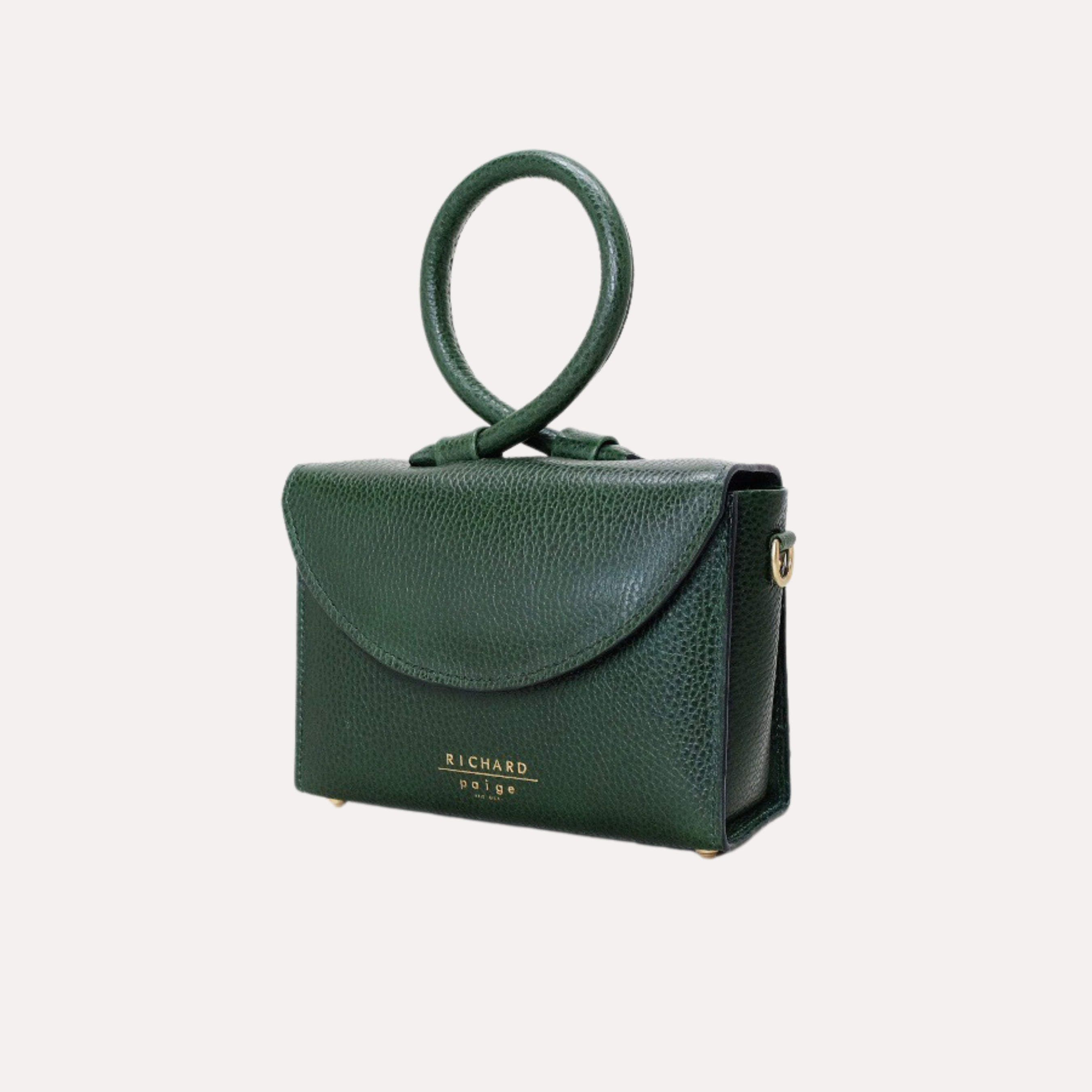 Pebbled Green Italian Leather Loop Handle Handbag Made in Australia