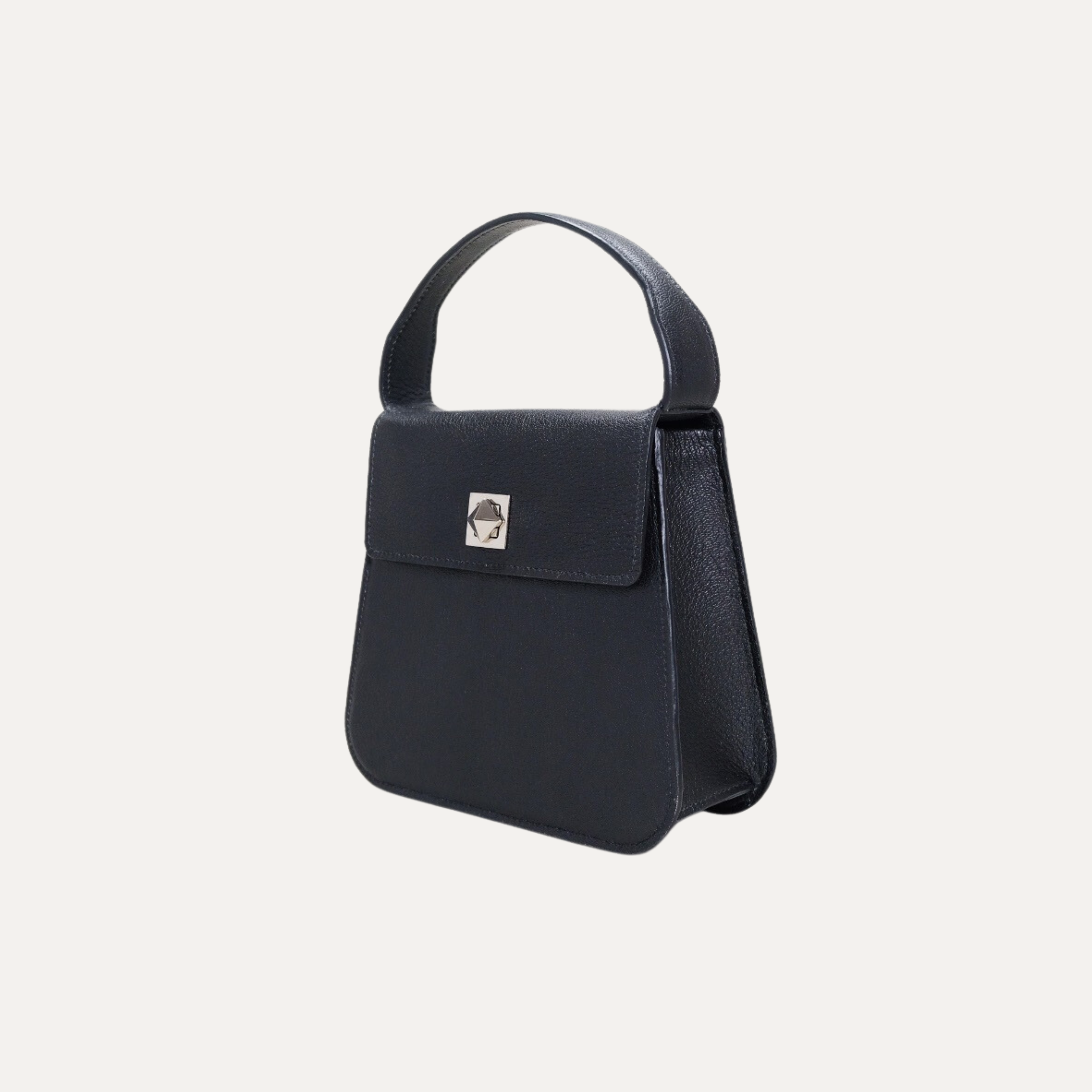 Black leather top-handle luxury handbag made in Australia