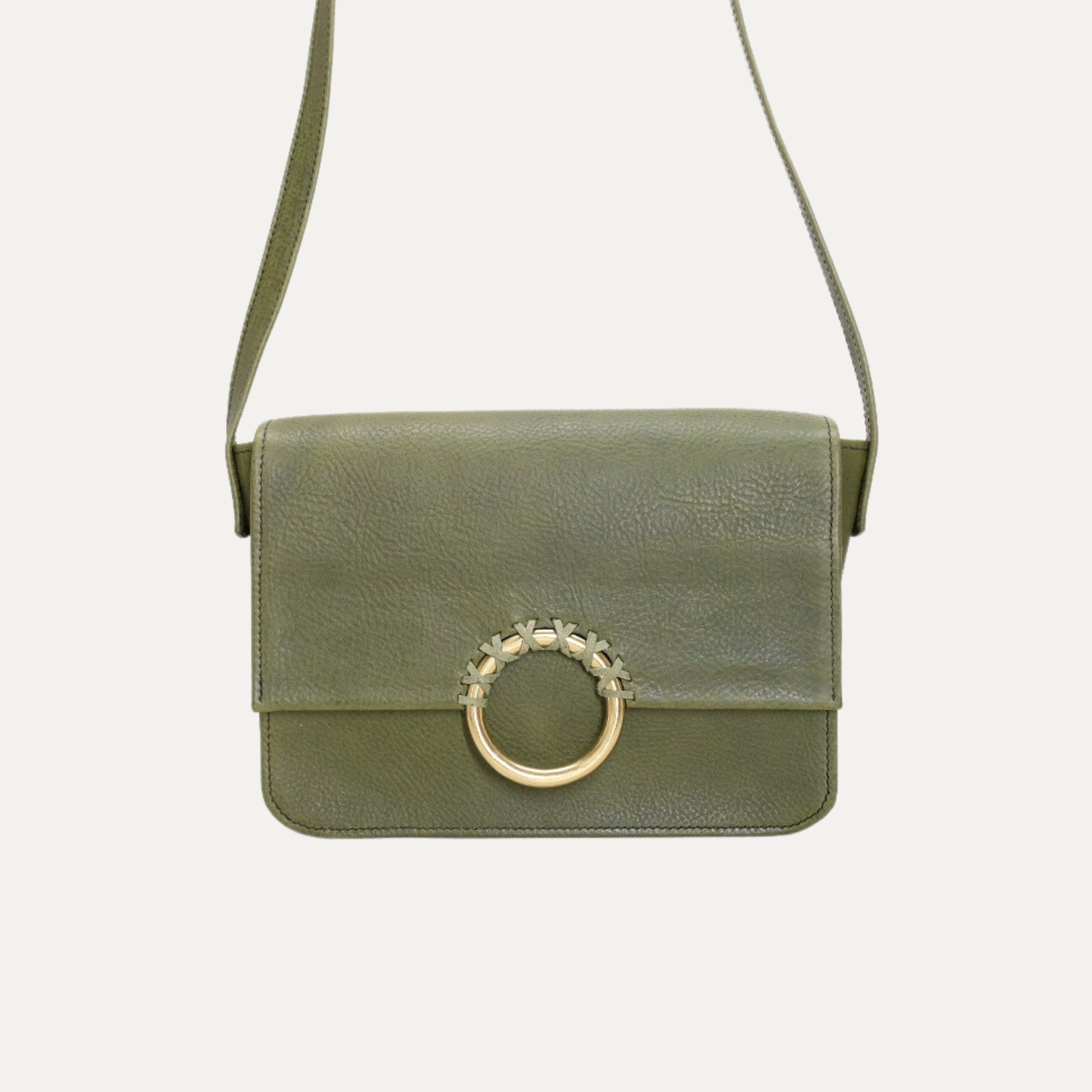 Pebbled Olive Italian Leather Shoulder Bag Made in Australia